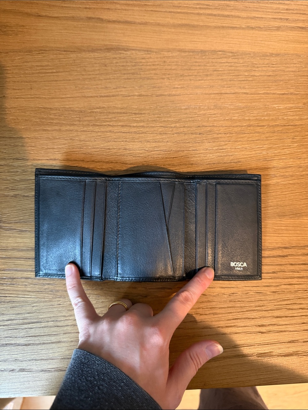 Bosca Black Leather Trifold Card & Key Holder